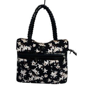 Lulu Guinness Women's Black Twill White Floral Pattern Shoulder Strap Totes Bag